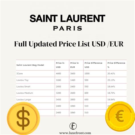 'YSL' Saint Laurent Price List: Reference in 